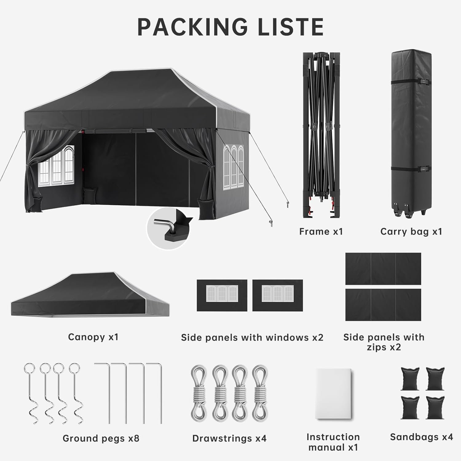 JUMMICO Tonnelle Pliante 3x4.5m avec Parois Latérales Toit Pointu pour Jardin Camping
