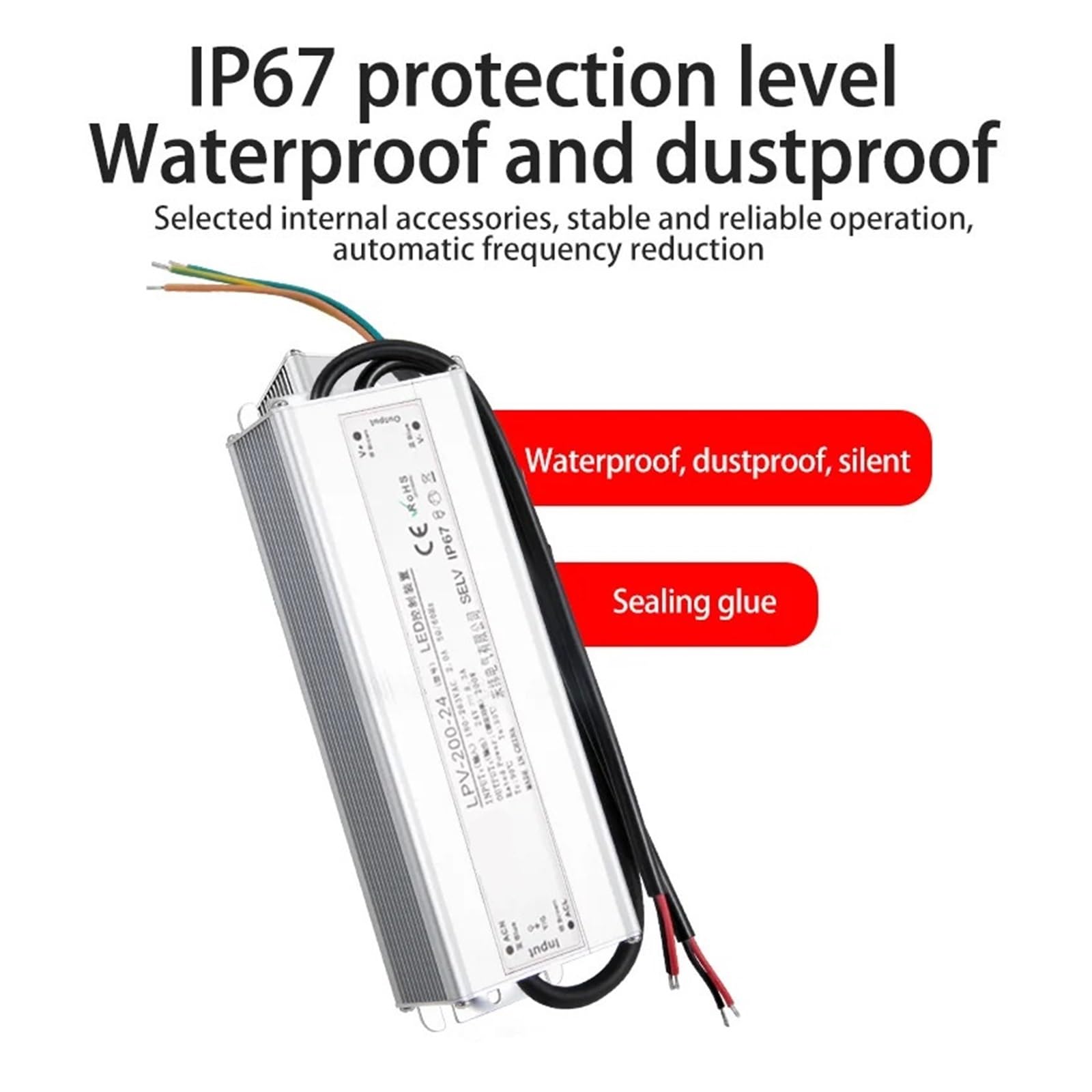 Fuente de alimentación conmutada Impermeable IP67, 200 W, 250, 300, 350, 400, CA/CC, 12 V, 24, 36, 48, Controlador Voltaje Constante | 36v-250w