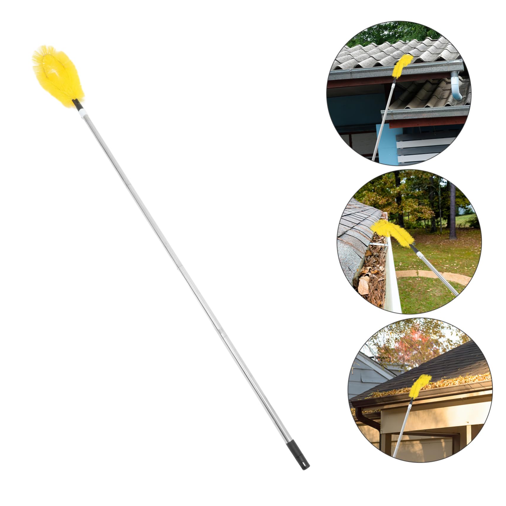 Cepillo para Limpiar Canalones de Techo Pértiga de Acero Inoxidable, Herramienta Laborsaving para Limpieza Exterior y Prevención de Obstrucciones