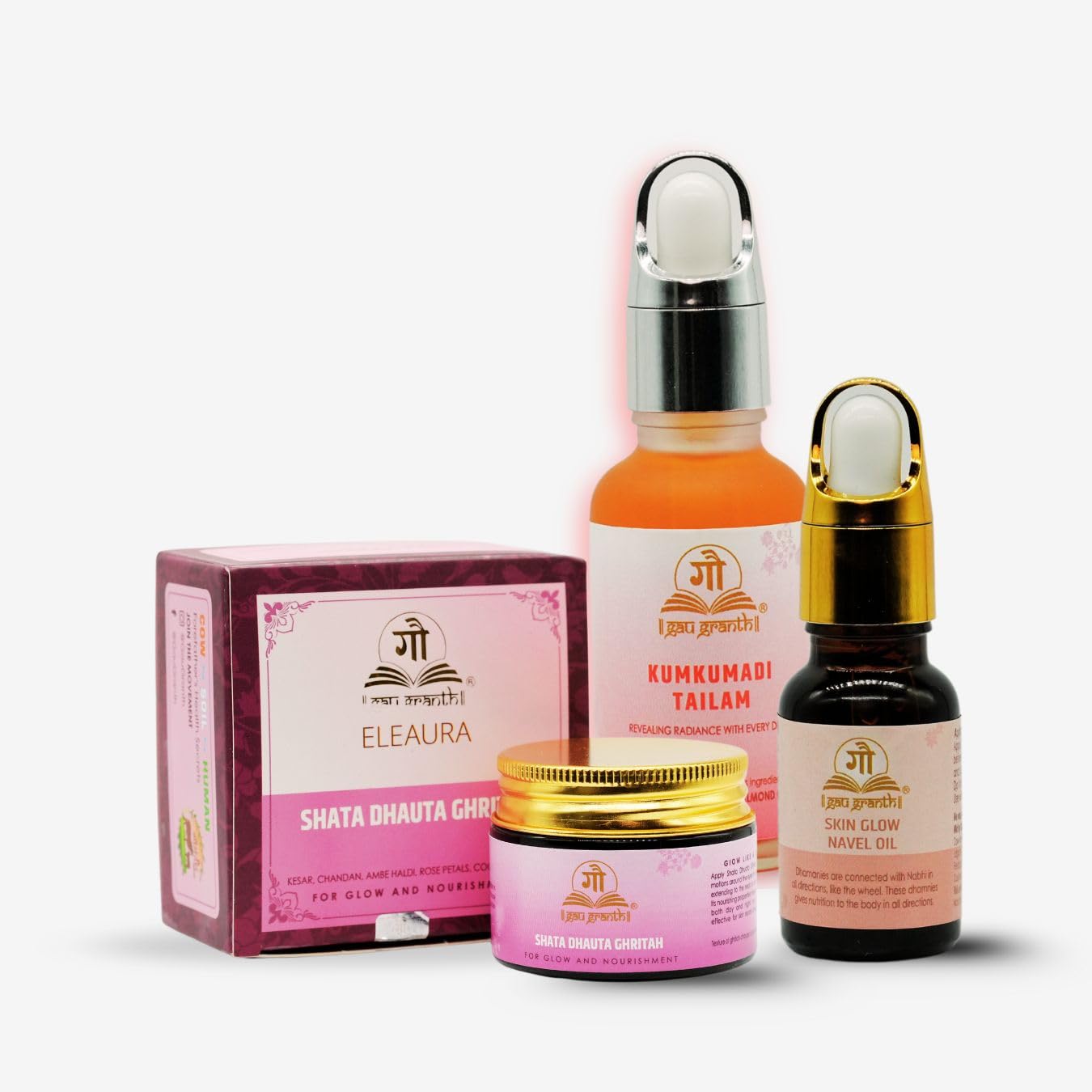 GauGranth Shata Dhauta 40g & Kumkumadi Oil 30ml And Navel Oil 15ml - Combo (Pack Of 3) |Nourishing Hydrating|Wrinkles, Whitening, Lightening| Relief From Stress