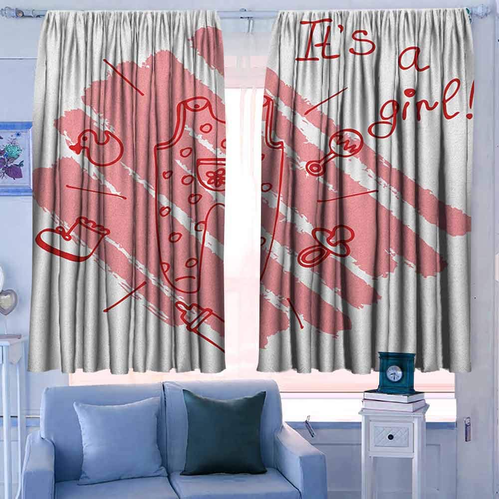 Rod Pocket Curtains 42"W x 63"L for Room Darkening Panels for Living Room Bedroom Gender Reveal Little Baby Girl on the Pastel Backdrop Toys Mom Pacifier Greeting Print Coral and Red