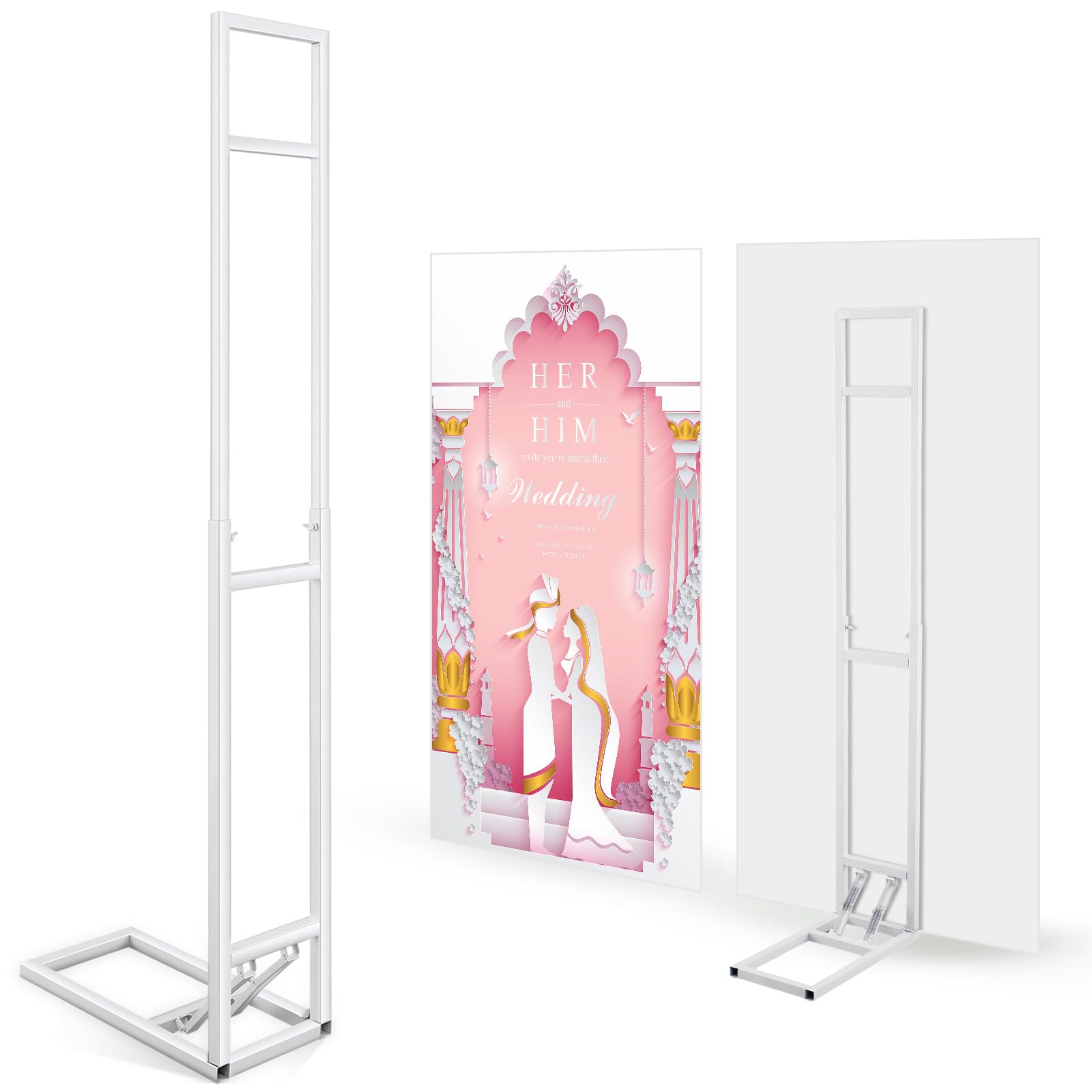 Photo 1 of *Minor damage* Teenyyou White Wedding Backdrop Stand Metal Balloon Arch Backdrop Stand with Foldable Base for Wedding Birthday Party Anniversary Decor, Adjustable Height(1-2m H) Installation Free(2 Pack)