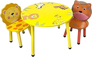 HH Home Hut Childrens Wooden Table and Chair Set Animal Safari Sturdy Preschool Kids Furniture Activity Desk
