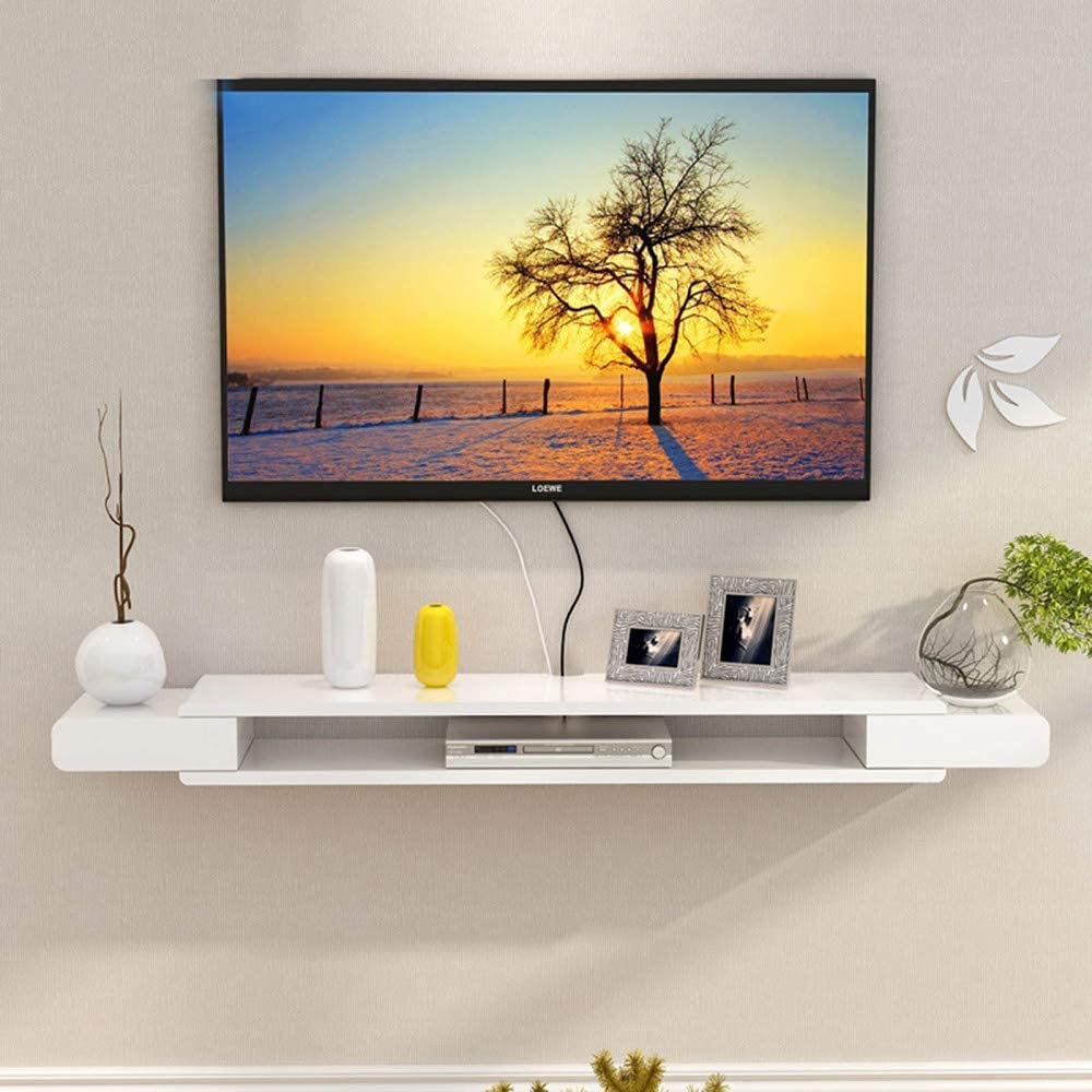 Mobile porta TV moderno con mensola sospesa da parete per lettore DVD/Blu Ray, supporto per sfondo, 130 cm, ideale per soggiorno TV a parete