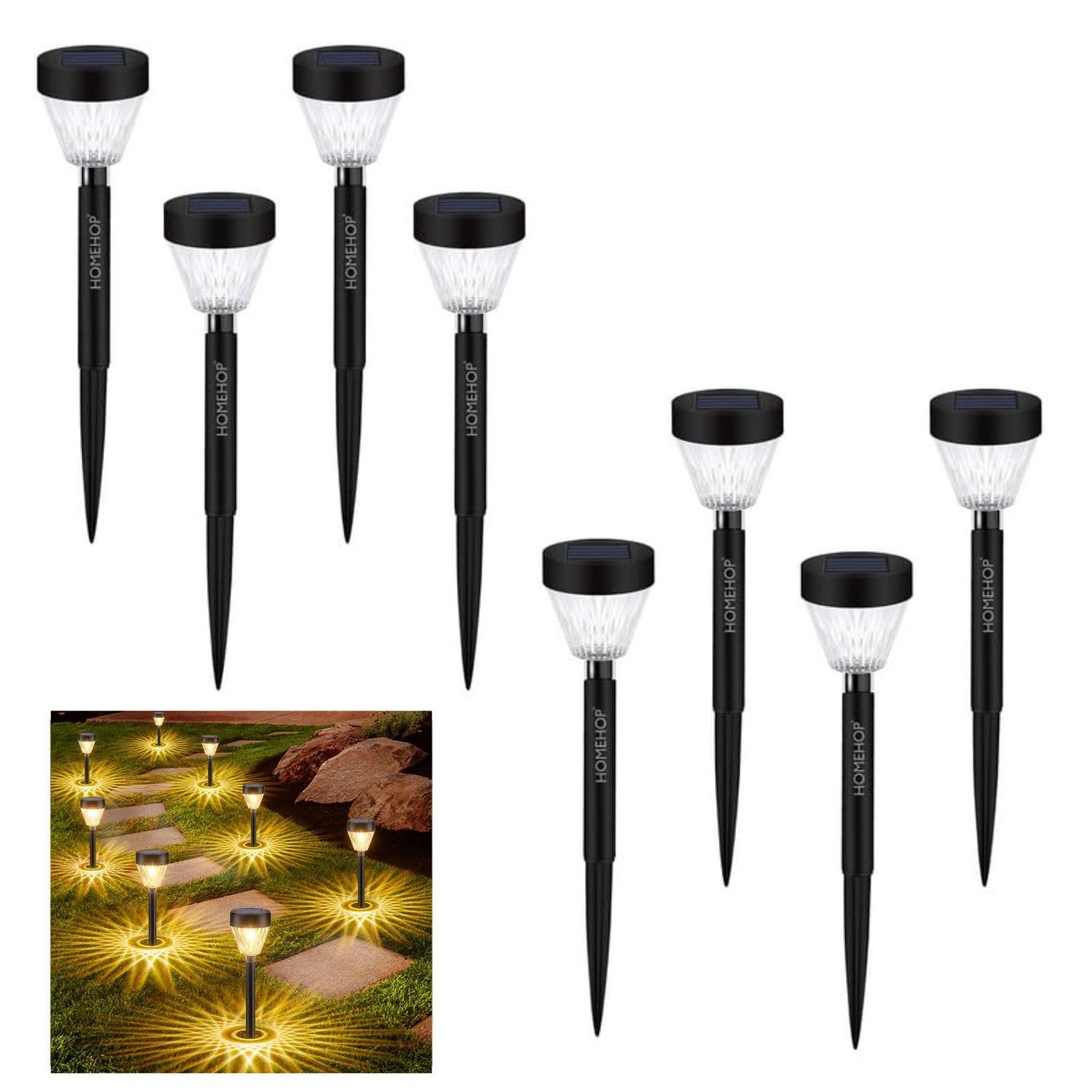 Homehop Acrylonitrile Butadiene Styrene Smart Outdoor Solar Lights For Home Garden Pathway Patio Decorative Waterproof Landscape Spike Led Bollard Lamp (Warm Light, Combo Pack Of 8) (B0CBQ1D59L) Amazon Price History, Amazon Price Tracker