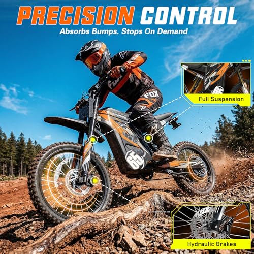Image of HAPPYRUN G300 Pro Electric Dirt Bike for Adults, 72V 30Ah Battery, 6500W Motor, 50 MPH Speed, 70 Mile Range, 350 Lbs Load Capacity, Hydraulic Brakes