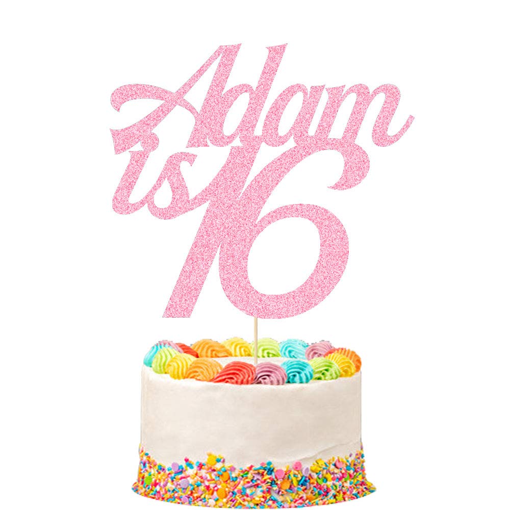 Personalised Birthday Cake Topper Customized with Any Name Age Cake Decoration 16 18 21 30 40 60 Double Sided Glitter Card(Baby Pink)