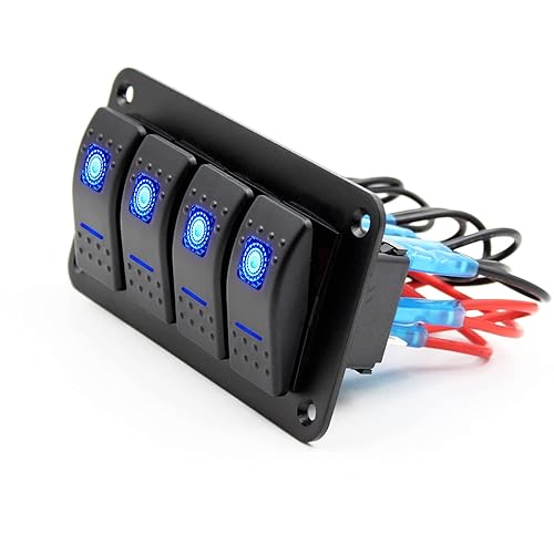 Miniatura 8 de FXC Interruptor basculante panel de aluminio 4 interruptores de palanca de pandillas tablero de 5 pines encendidoapagado 2 retroiluminados LED para