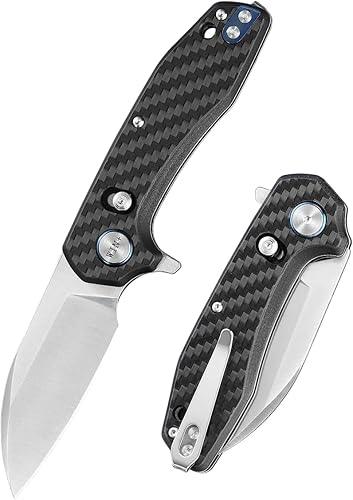 WIN+ Cuchillo plegable de bolsillo con bloqueo de botón, cuchillo EDC con bloqueo de forro y rodamiento de bolas, cuchillo táctico con hoja D2 mango