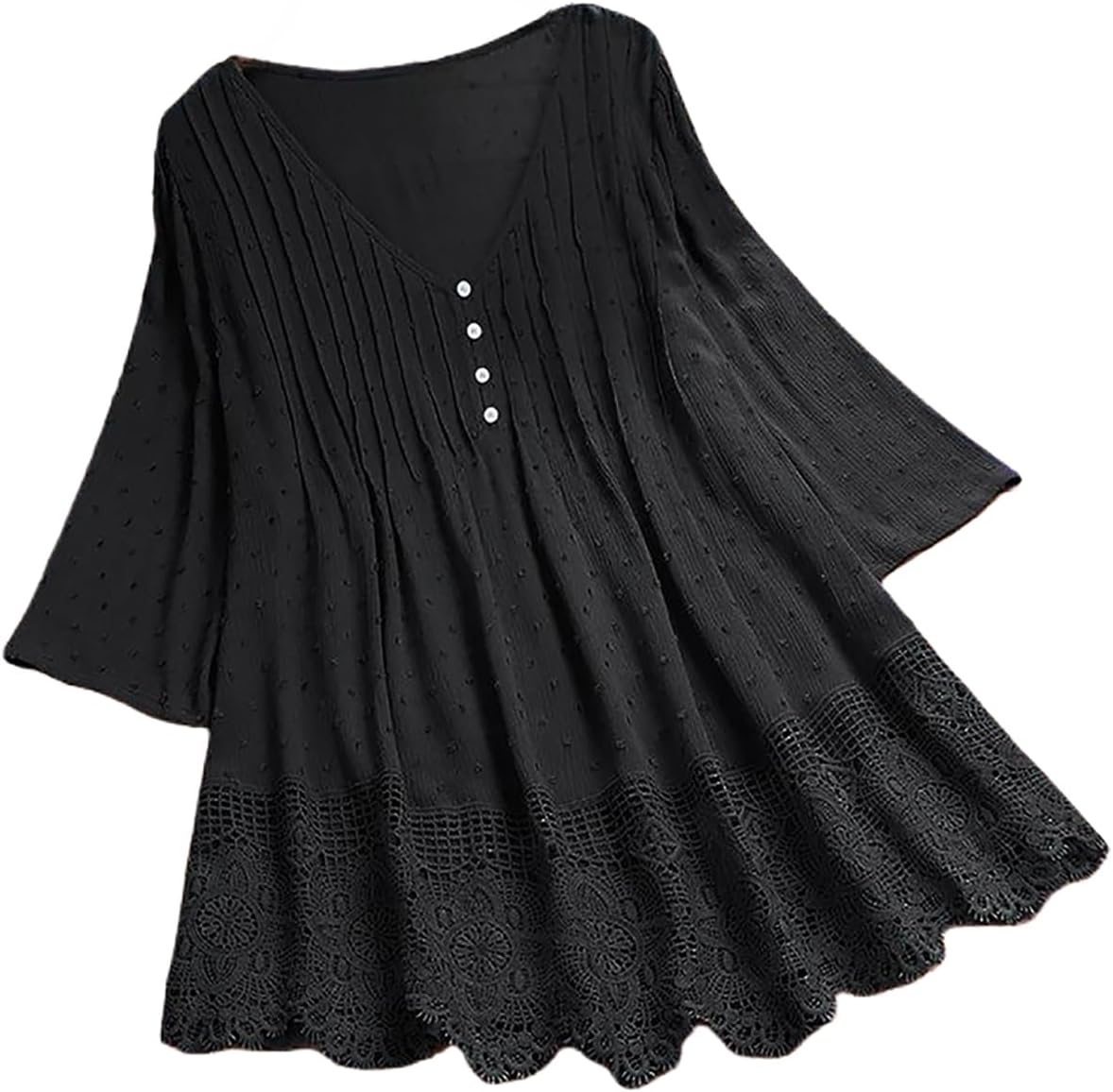 Janepam Women Cotton Linen Top Long Sleeve Solid Plain/Graphic Embroidery Lace Loose Blouse
