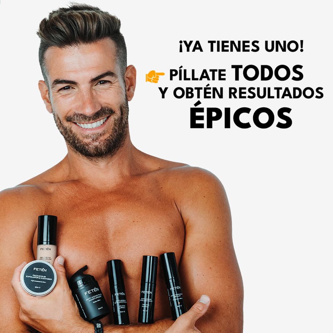 FETEN Skincare Pack Regalo para Hombre - Set Antiedad Hidratante con Crema Facial Antiarrugas, Contorno de Ojos Antiojeras y Sérum de Vitamina C, Kit Cosmética y Cuidado Personal para Hombres