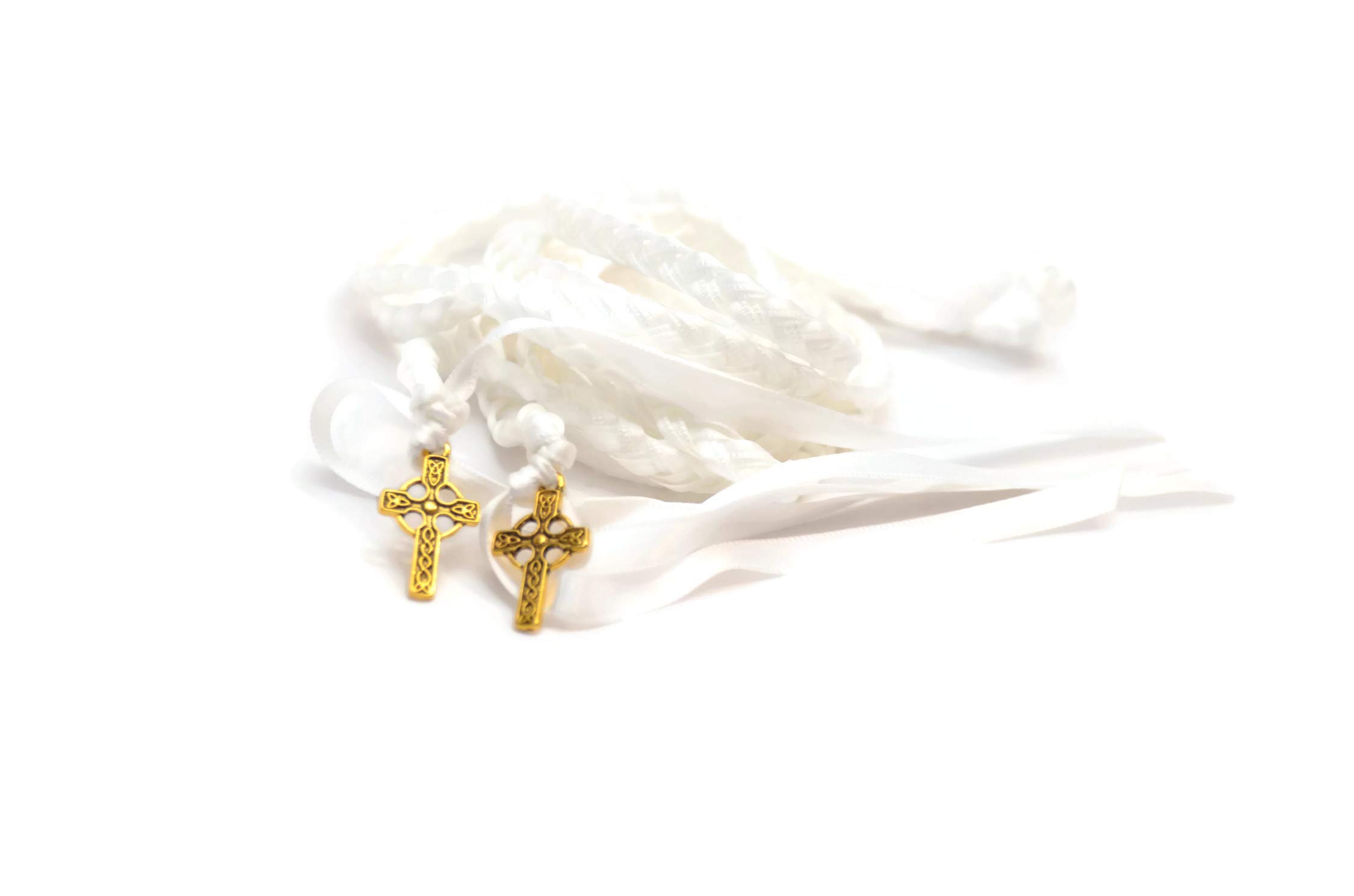 White Celtic Gold Cross Wedding Handfasting 6ft Cord #DivinityBraid #Celtic #Handfasting #Wedding #CelticCross #HandfastingCord