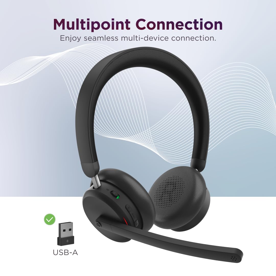 Lenovo Dual-Mode Wireless ANC Headset 6550 USB-A certificate Teams, cuffie Bluetooth 5.3 con ANC ibrida, ENC AI e busy light 360°, per ufficio e smart working