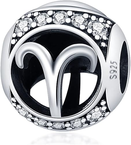 Zodiac Sign Bead Birthday Charms 925 Sterling Silver Birthstone Charms Fits Women's Charm Bracelet & Necklace Bangle Gifts for Girls & Friends