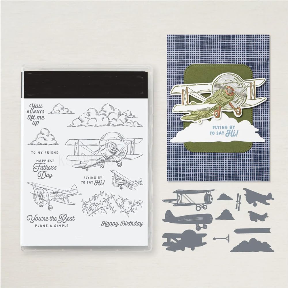 Vintage Airplane Clouds Clear Stamps and Die Cuts Sets for Handmade Card Making Metal Cutting Dies Stencils Scrapbook Kit Embossing Supplies 2024 Seals Template