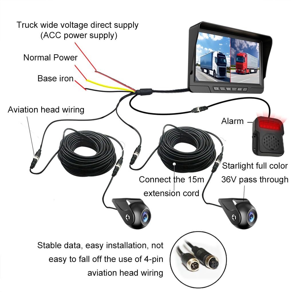 8 1080P anteriore e posteriore doppia telecamera per cruscotto DVR | allarme BSD, registrazione HD e registrazione in loop per camion, rimorchi, camper, telecamera per notturna a colori a luce