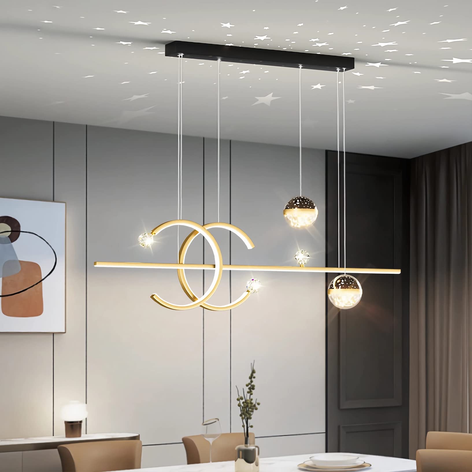 LED Pendant Dining Table Light - Dimmable Modern Chandelier for Living Room, Kitchen, Office with Remote Control (Gold, L100cm)