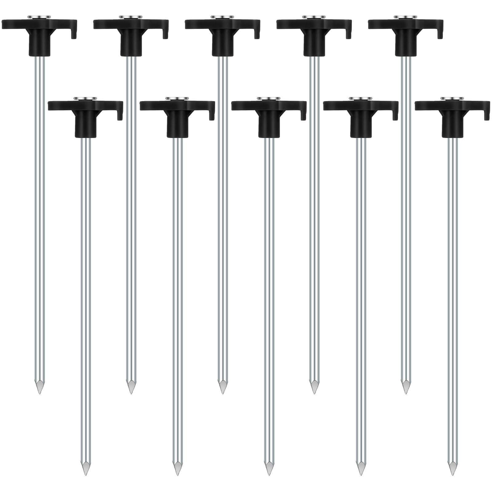 Saerryor 10 Pack Heavy Duty Metal Tent Pegs for Hard Ground, Camping, Tents, Tarpaulin (Black)
