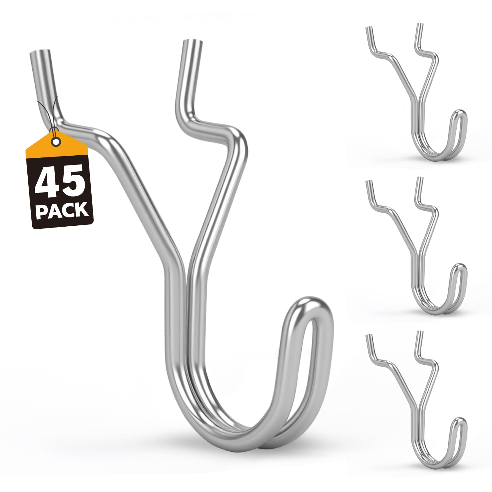 ELEAD 45-Piece Pegboard Hooks J-Hook, Silver J Hooks for Pegboard, Fits 1/8” & 3/16” Pegboards, Heavy Duty Peg Board Hooks for Hanging Keys, Retail Items & Small Tools - 1