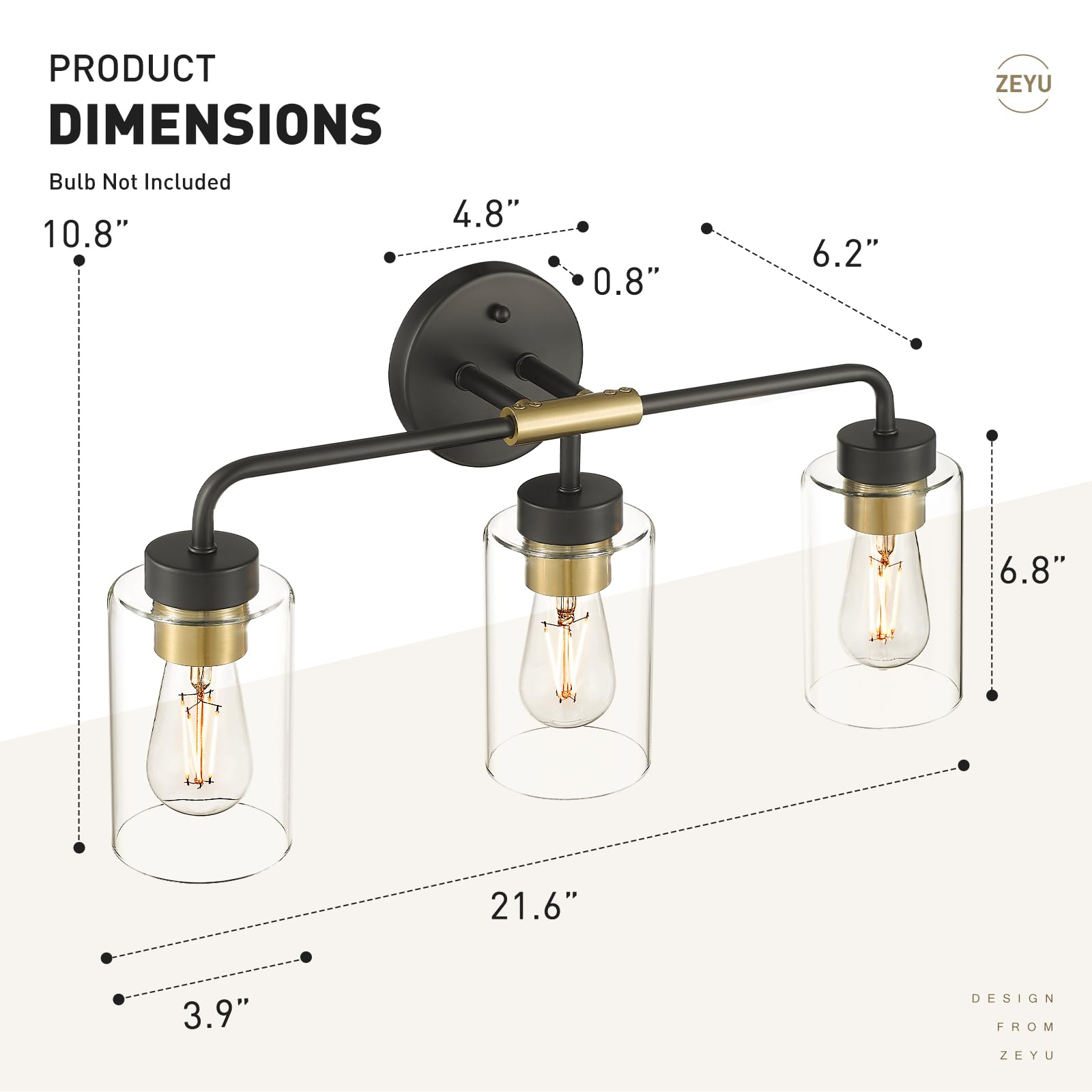 zeyu 3-Light Farmhouse Vanity Lights for Bathroom, 21 Inch