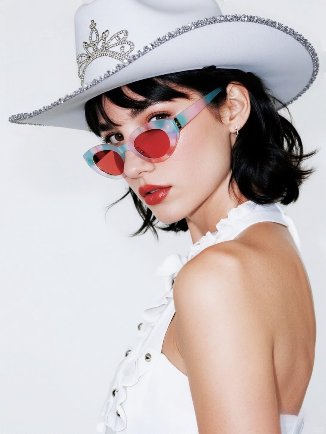 Western Cowboy Hat and Bandana Set Wide Brim with Sequins Cowgirl Hats & Tassel Scarf for Cosplay Party Dress Up - Image 3