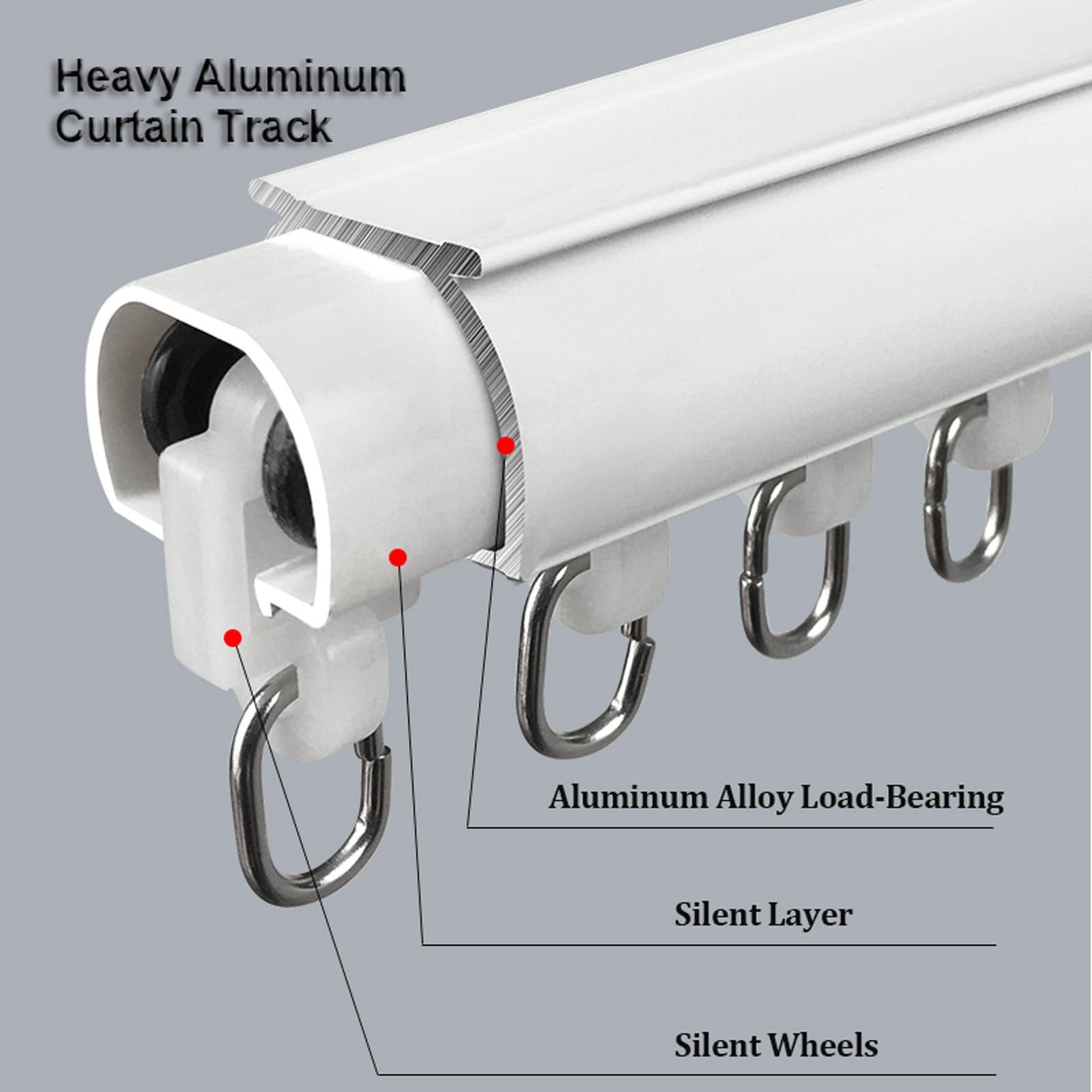 Wytrzymała szyna do zasłon ze stopu aluminium – ciche drążki przesuwne do dzielenia pokoju, 100 cm, biała góra, idealna do użytku domowego i biurowego