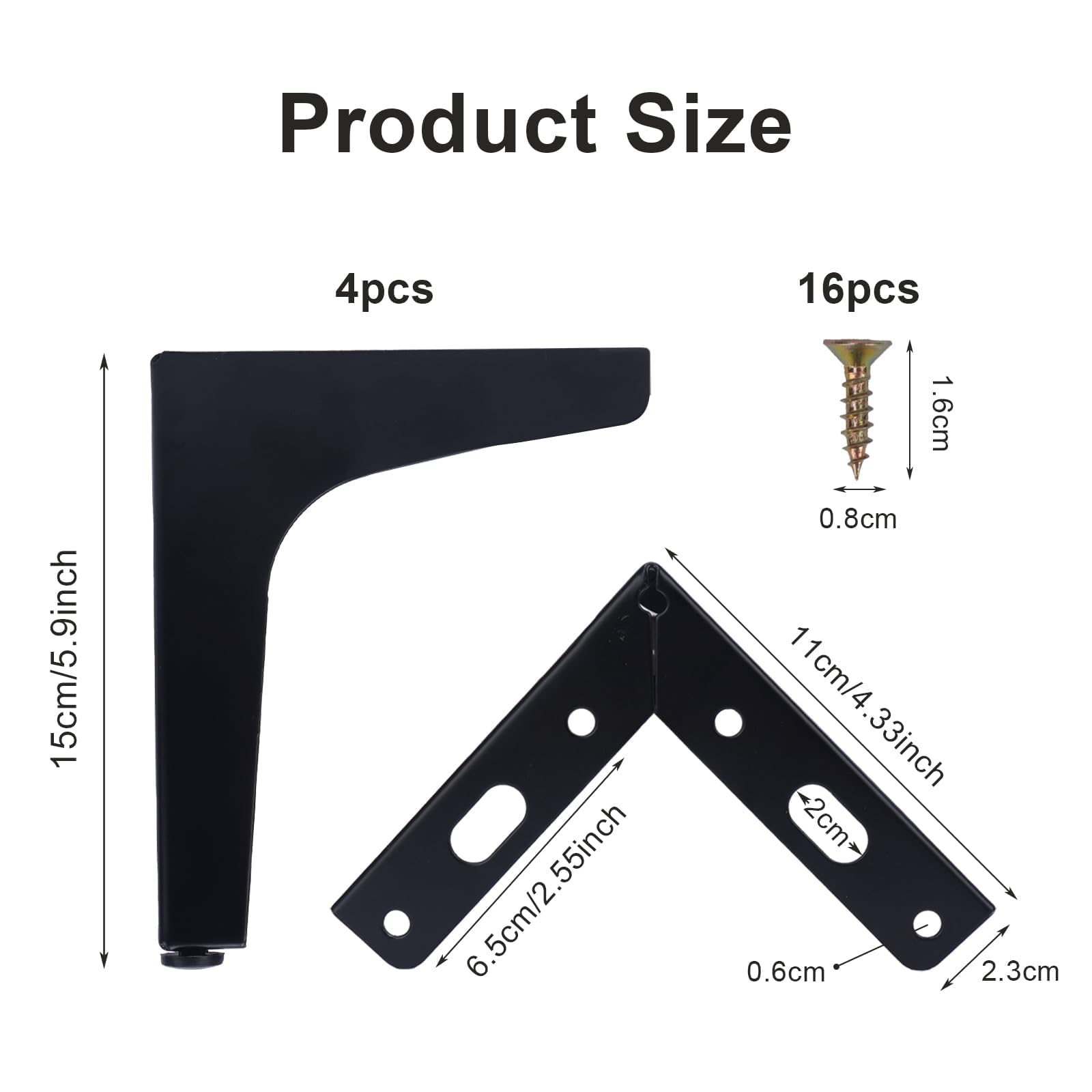Luabue 6 inch / 15cm Sofa Legs Set of 4 Metal Furniture Legs Black Cupboard Feet Triangle Furniture Feet Cabinet Leg Couch Legs for Tables Chair Ottoman - Image 2