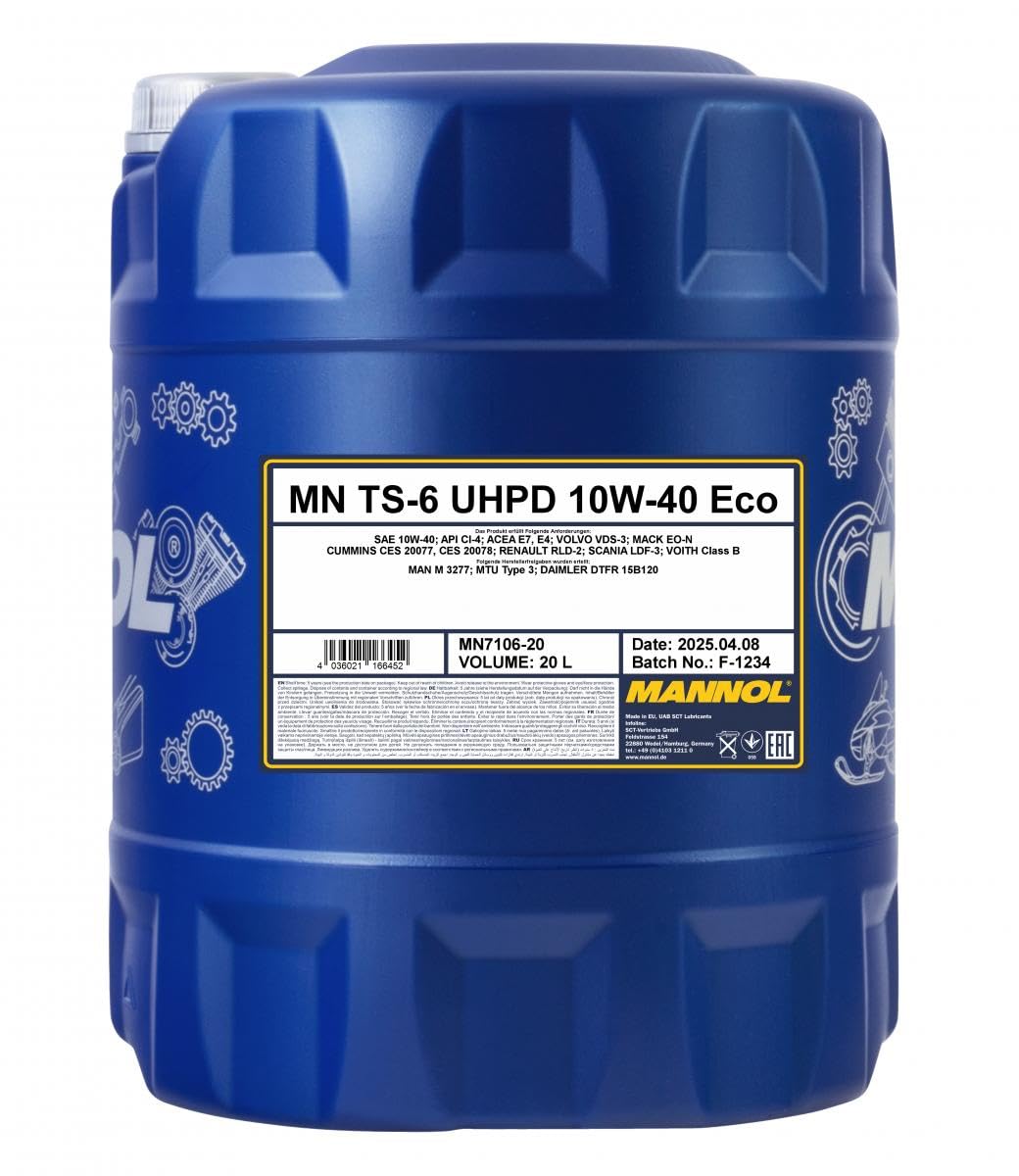 MANNOL Aceite de motor 10W-40 TS-6 ACEA E4 ACEA E7 API CI-4 API SL UHPD Eco 20L Compatible con MERCEDES-BENZ Clase C T-modell S204 Clase E T-modell S212 Clase E Sedán W212 Clase C Sedán W204 | Api Ci-4/SL Acea E4/E7 228.5,