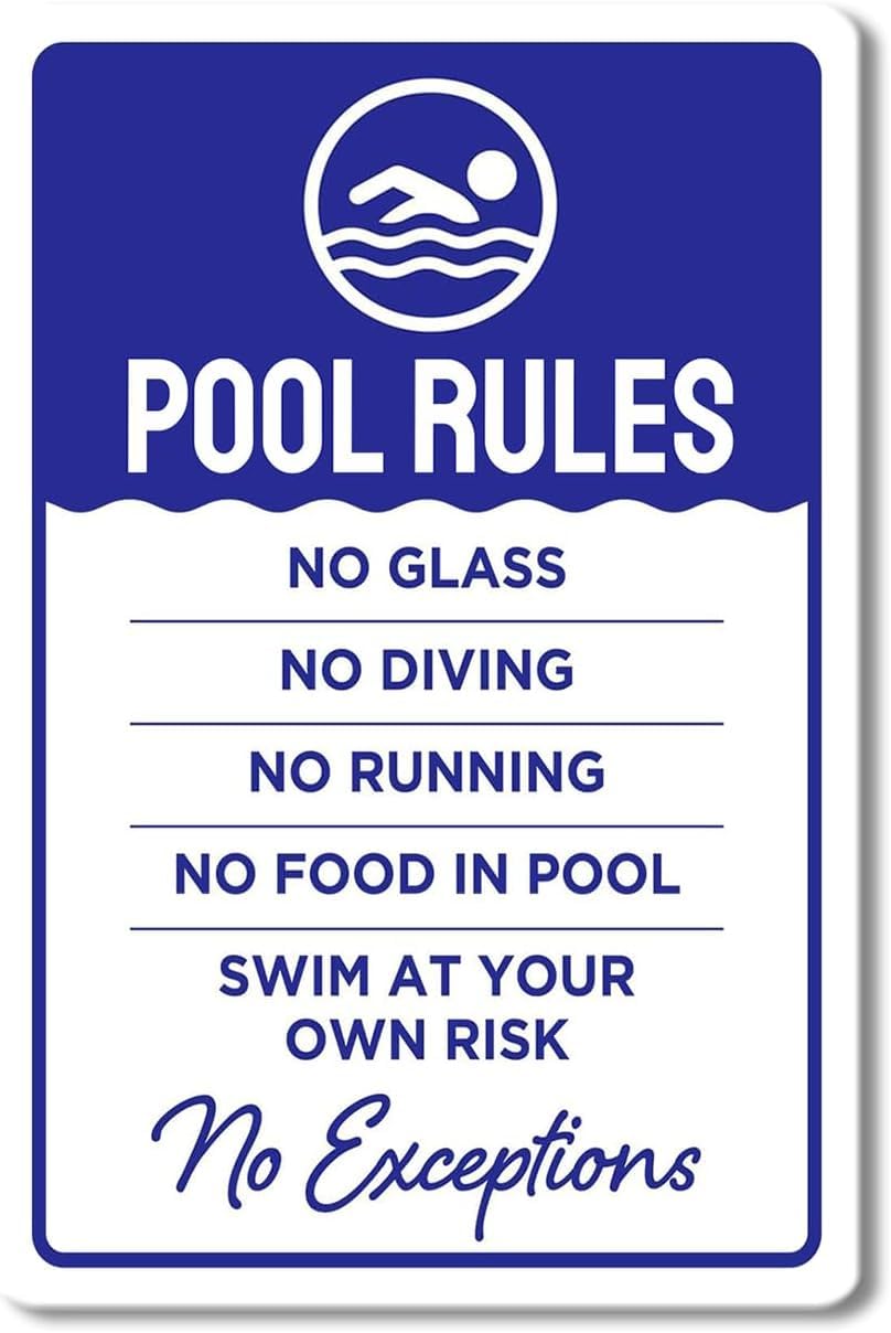 Pool Rules - No Exceptions Rust Free Aluminum Sign - Wall Decor with Pre-Drilled Holes for Indoor-Outdoor Use in Home Pool, Gym Pool - 12x16 Inch​