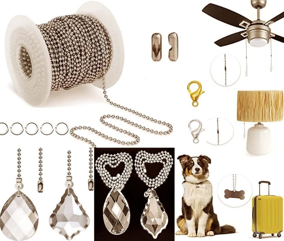 DIY Crafts 2 Mtr Kit Chain Round Diamond, Gold, Ceiling Fan Pull Chain Set Light Diamond Fan Pull Chains Ceiling Fan Chain Extender Chain Connecto (2 Mtr Kit Chain Round Diamond, Gold)