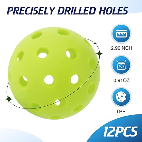 Miniatura 6 de ALANFEI 12-Pack Premium Pickleball Balls -Compliant USAP Approved, 40 Holes OutdoorIndoor Pickle Balls Perfectly Balanced, High Bounce True Flight,