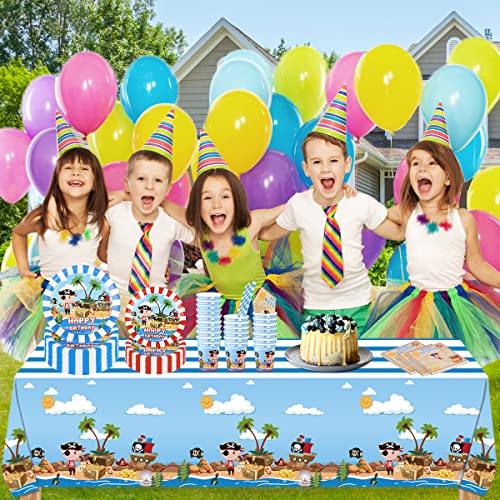 125PCS Pirate Décoration Anniversaire Vaisselles pour 25 Invités, Assiettes, Serviettes, Pailles,Gobelets en Carton… - Image 8