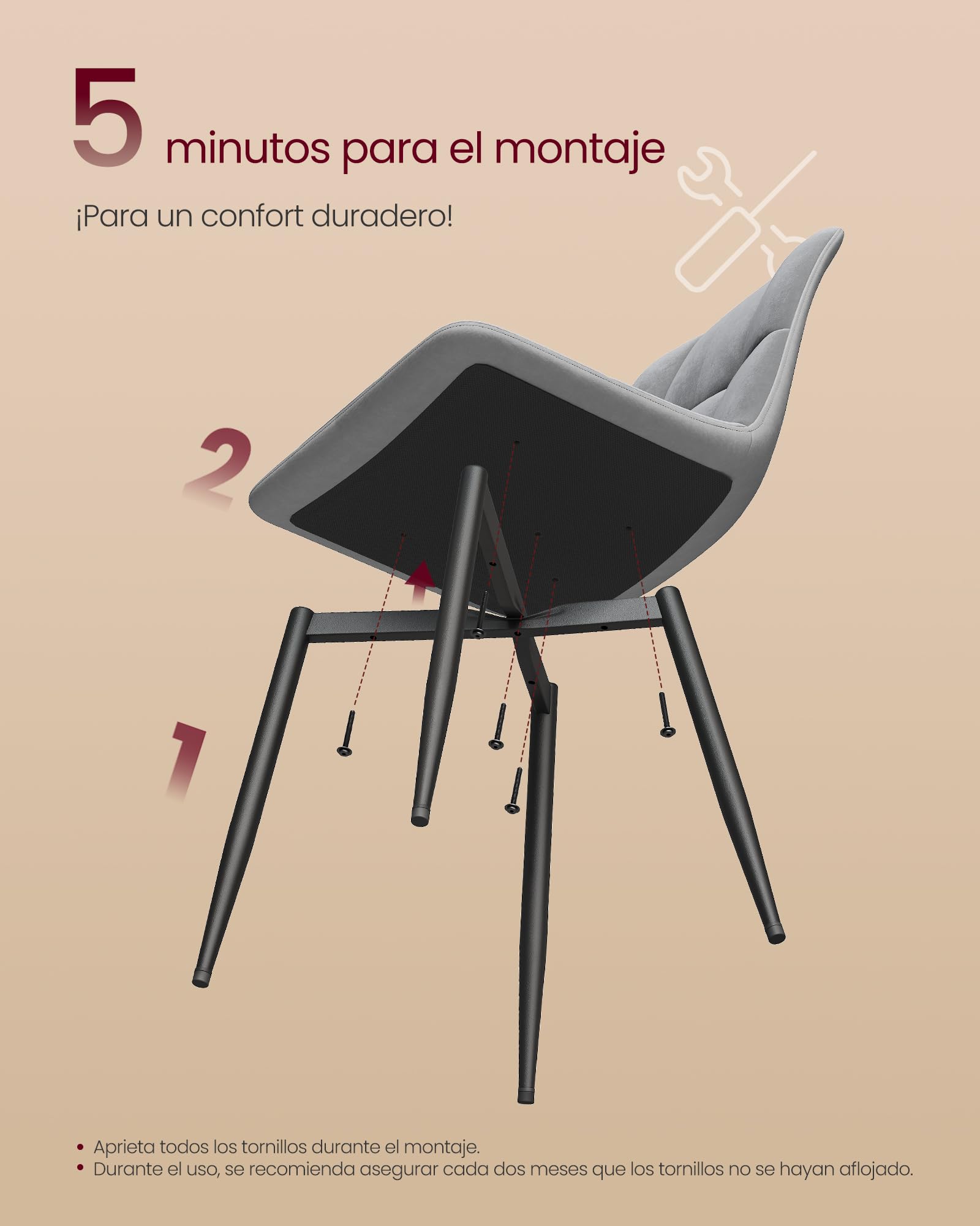 VASAGLE Sillas de Comedor de Terciopelo, Carga 120 kg Cada Una, Sillas de Cocina Acolchadas con Pies Ajustables, Estilo Moderno, para Salón, Juego de 4, Gris Pizarra KDC080GN01