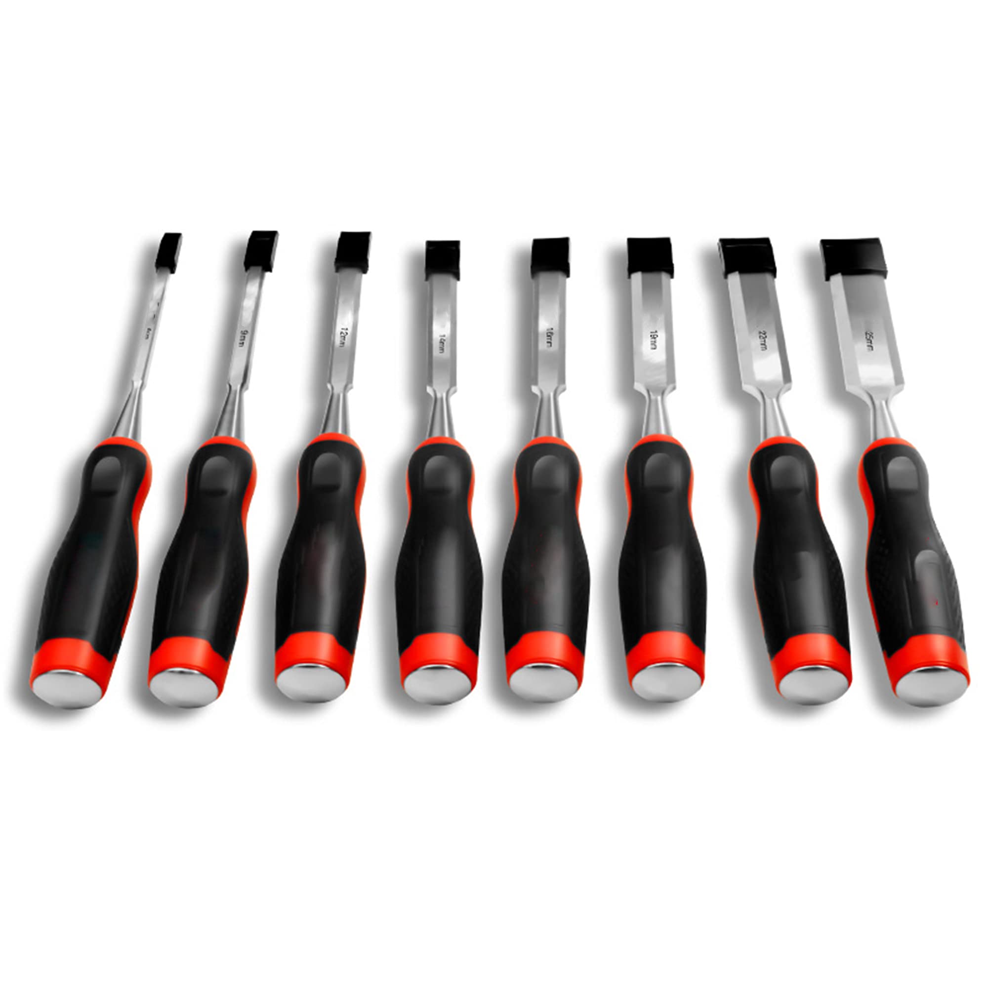 Scalpelli da legno Set di 8 scalpelli da legno scalpelli da legno in acciaio al cromo vanadio soft grip bimateriale per falegnameria di intaglio del legno rifilatura dei bordi
