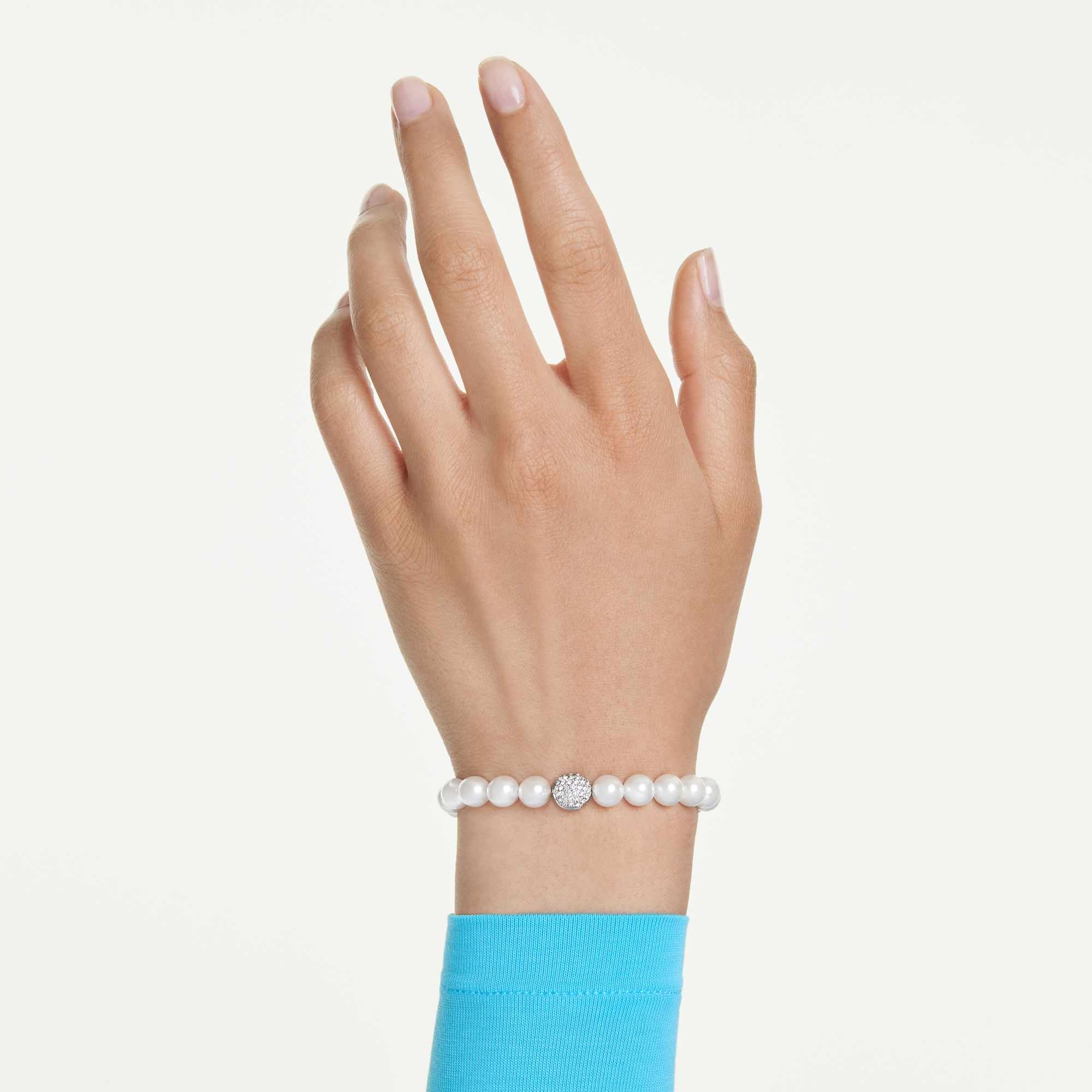 Swarovski Pulsera Matrix, Perla de cristal, Blanca, Baño de rodio