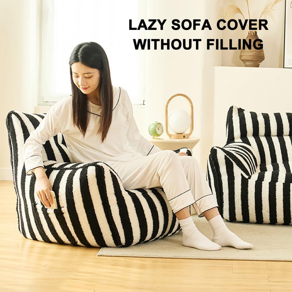 DTLEO ビーンバッグチェアカバー レイジーラウンジャー (詰め物なし) 大人とティーン向けの柔らかいテディベルベットラウンジャー
