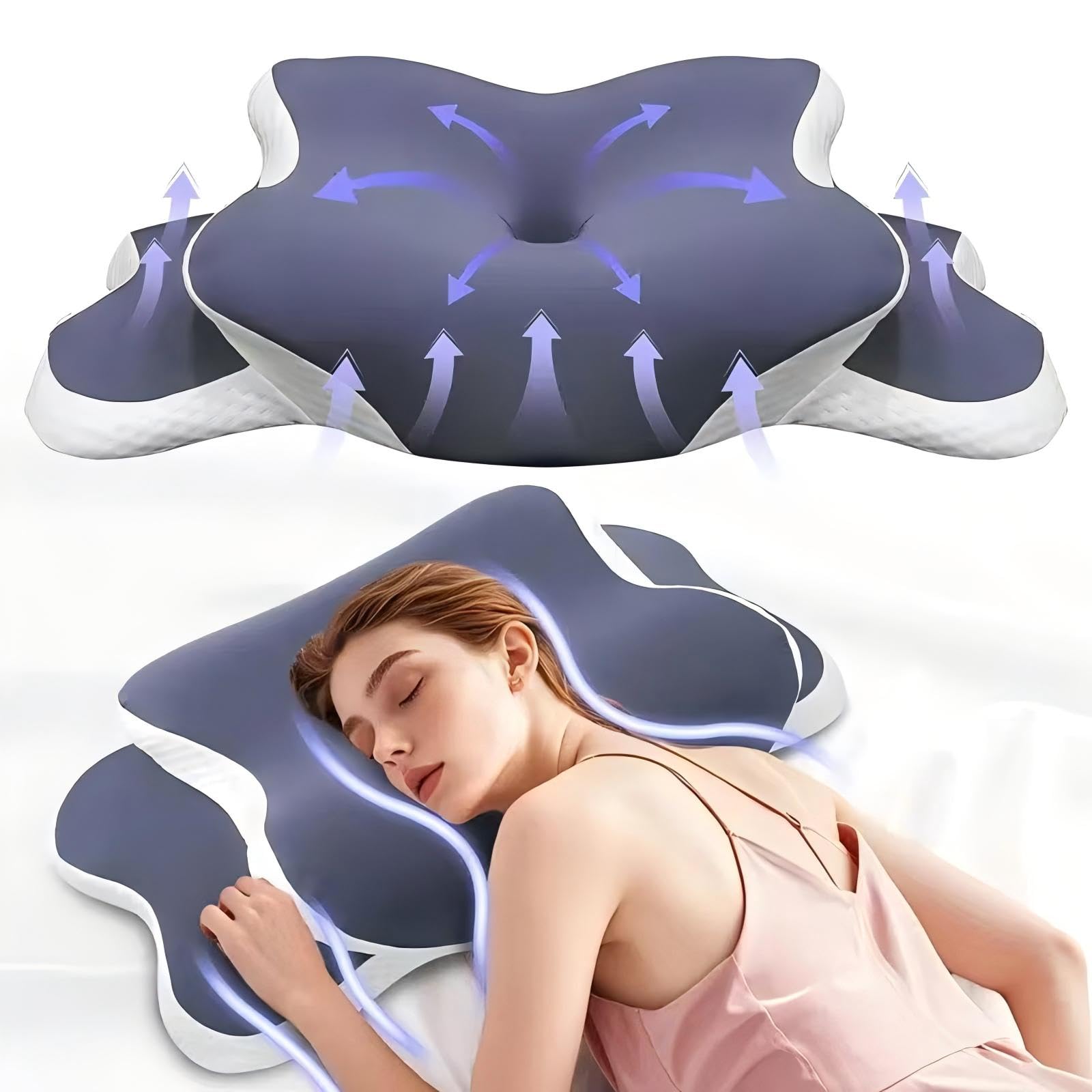 Almohada cervical de espuma viscoelástica, almohada ortopédica ergonómica contorneada para cuello, ideal para dormir de lado, espalda y estómago, soporte para el cuello, para personas de mediana edad