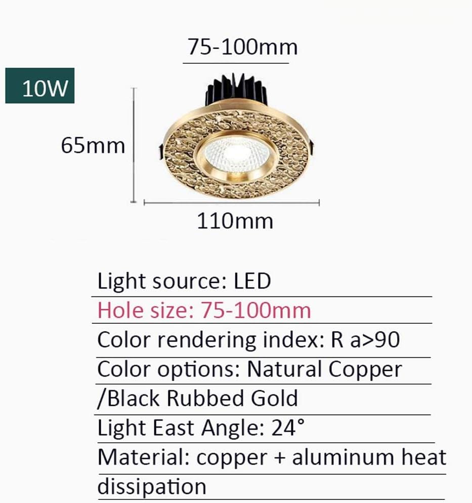 USMJQVZ 5W,7W,10W Antique Brass Can Lights with Baffle Trim, Corridor Recessed Brass Lighting Kit European Living Room LED Recessed Light Fixtures Ceiling Lights for Commercial