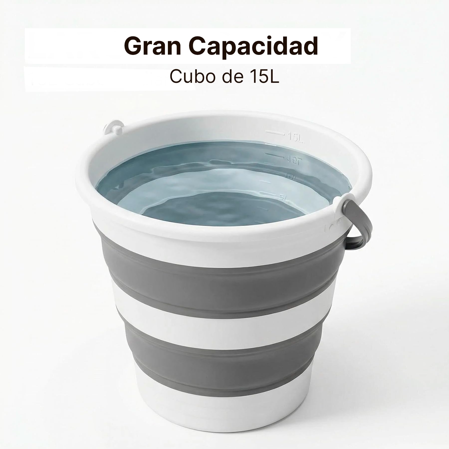 Cubo Plegable de Silicona 15 litros, Redondo, con Asas, Compacto y Portátil, Ahorra Espacio para Limpieza, Coche, Maletero, Camping, Jardín y Colada (15 litros Redondo) — view 2