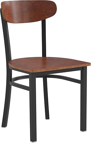 Flash Furniture Wright - Silla de comedor de grado comercial, asiento de madera maciza con acabado de nogal y respaldo de boomerang, 500 libras de disponible en Yaxa Mexico
