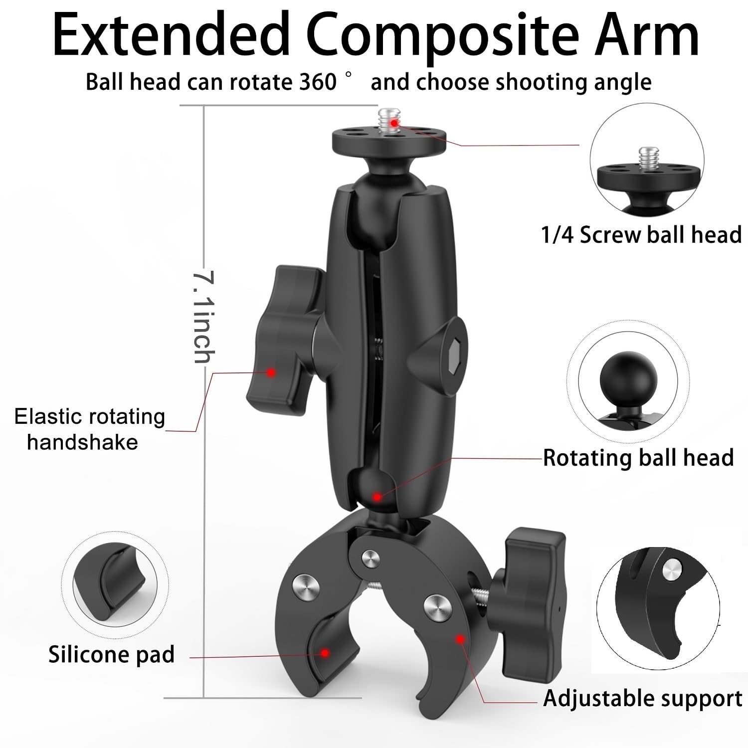 Super Mount Clamp Socket Arm 1/10.2 cm-20 - Adaptador de cabeza esférica para cámara/monitor/luces LED/accesorios de micrófono