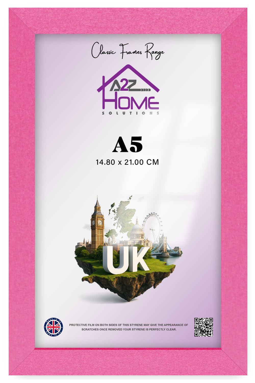 A2Z Home Solutions A5(5.5x8inch) Pink Artistic MDF Photo Display Frame with UV-Filtering Perspex – Lightweight, Easy Wall Mounting for Office & Living Room