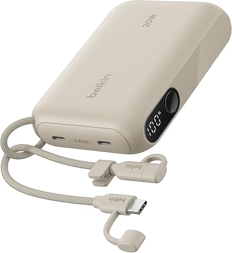 Belkin - Cargador portátil, banco de energía USB-C delgado de 10,000 mAh con 2 puertos USB-C, pantalla digital de batería, paquete de batería de