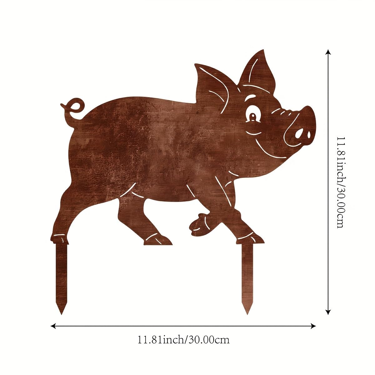 Dekorative Gartenstecker, rustikaler Schweine-Metallstecker – 30 cm (11,81 Zoll), verspielte Außendekoration für Rasen, Terrasse und Balkon, langlebiges Tiermotiv mit verspieltem D