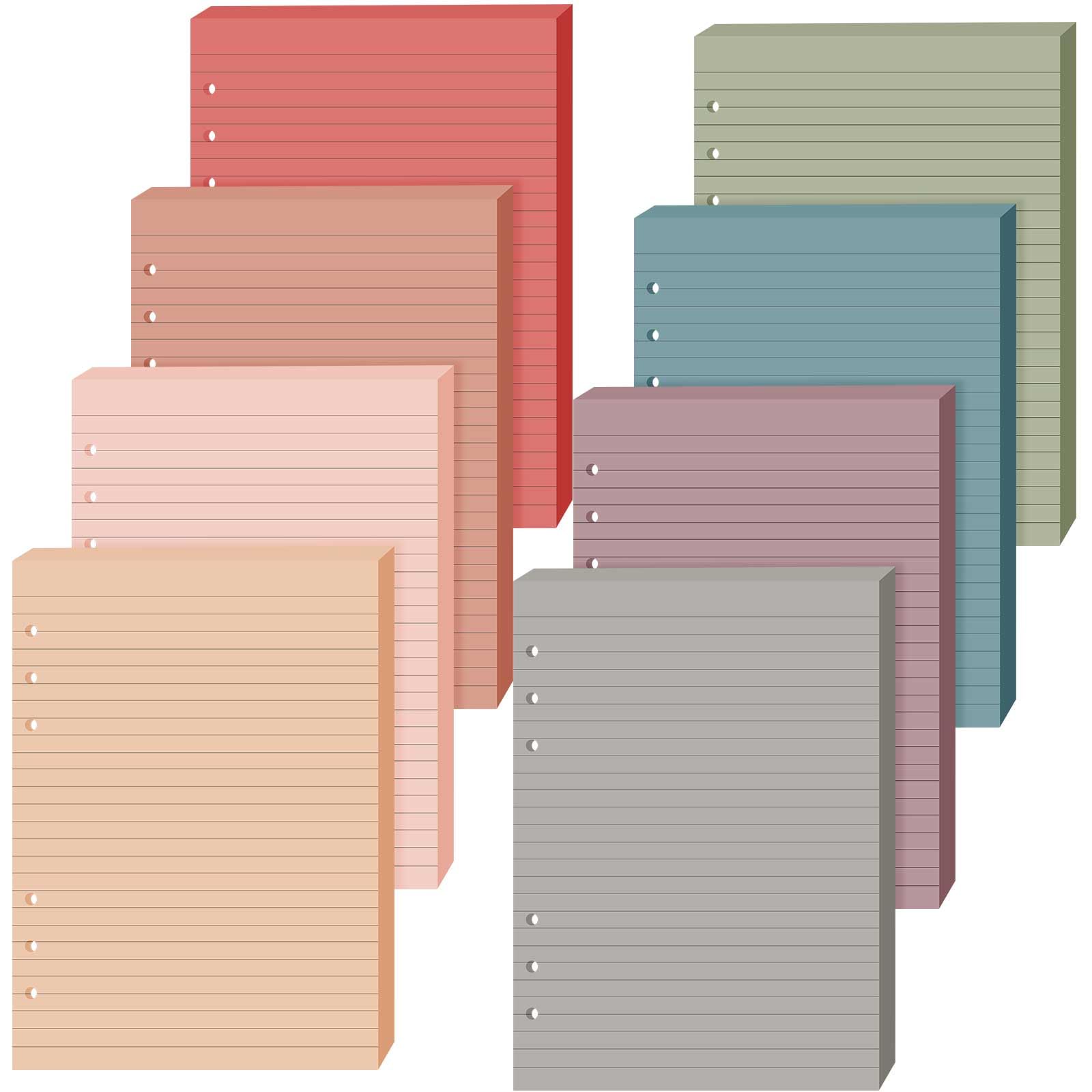 PerKoop 8 Pack Lined Refill Paper A5 Colored 6 Ring Binder, Retro Color