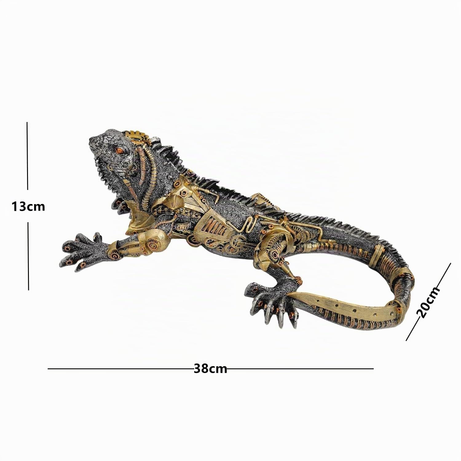 OUTOUR Steampunk Grüne Leguan-Statue aus Kunstharz, Cyborg, Eidechse, Sci-Fi-Sammlerstück, handbemalt, Wandkunst mit Zahnrädern, Heimdekoration, Männerhöhle, Geschenk