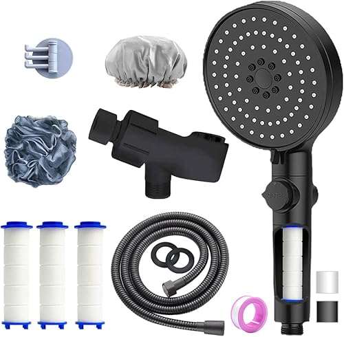 Miniatura 5 de Cabezal de ducha filtrado con mano, cabezal de ducha de alta presión con manguera de acero inoxidable de 59 pulgadas y soporte para cabello y piel,