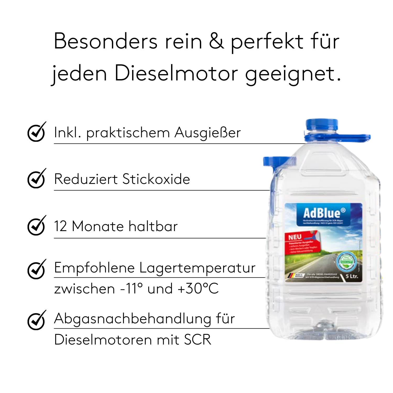 VENTON AdBlue® Harnstoff-Lösung 6x5L Kanister I Hochreines Diesel-Additiv für SCR-Abgasnachbehandlung inkl. praktischem Ausgießer I Ausstoßreduzierung von Stickoxiden I Ad Blue für Diesel
