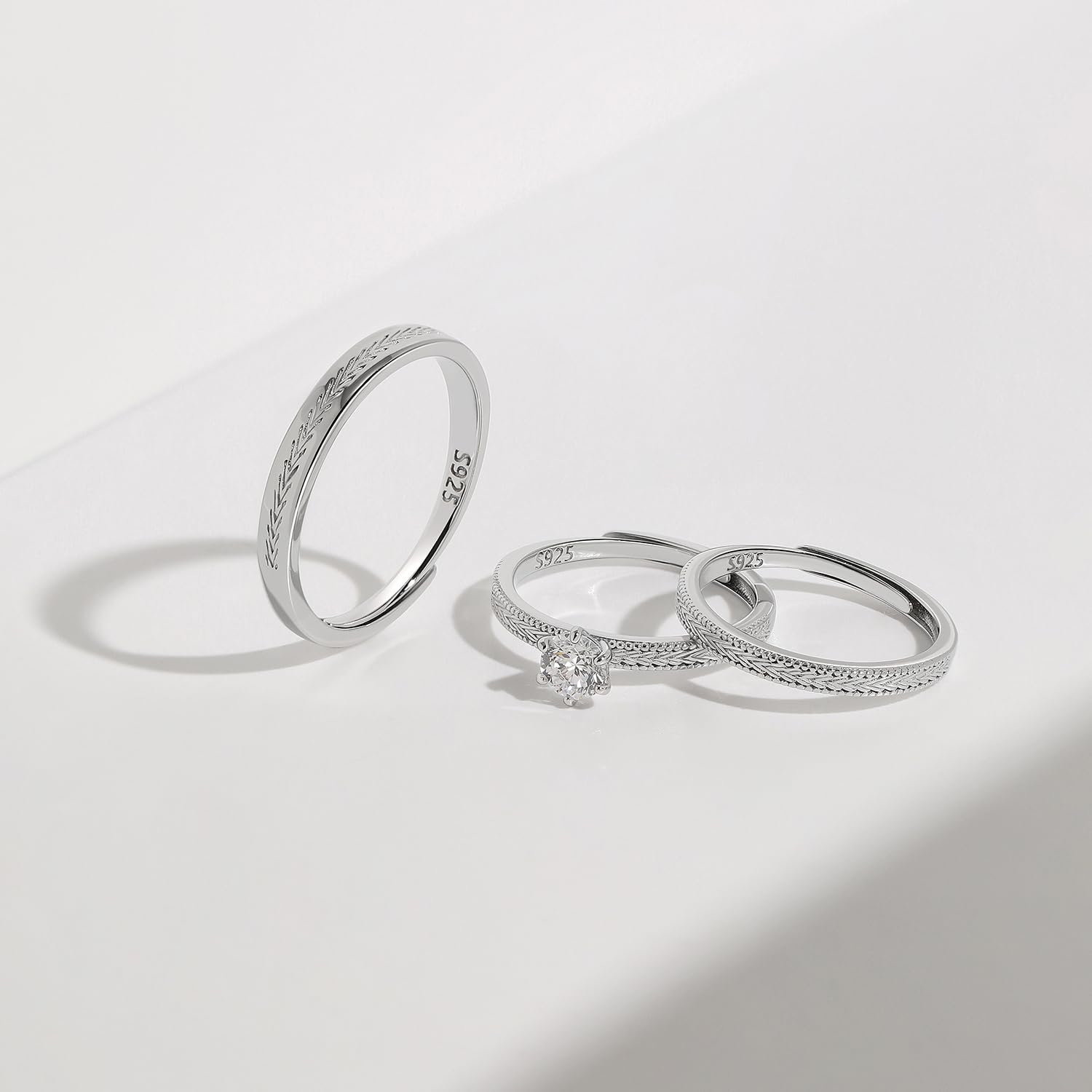 Meissa Alianzas Anillos de Compromiso para Pareja Plata de Ley 925 Ajustables Juego de 2 Regalo Boda Promesa Aniversario, Mujer 2mm con Circonita 0,28ct + Hombre 3mm