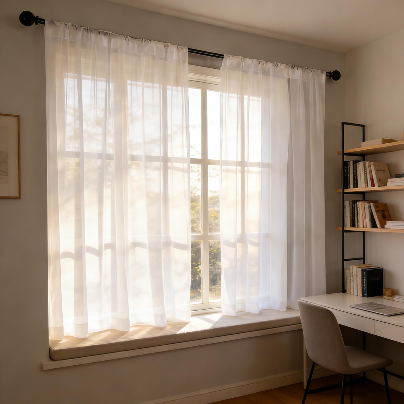 Voilage effet lin 195x151 blanc avec oeillets tamisant pour salon